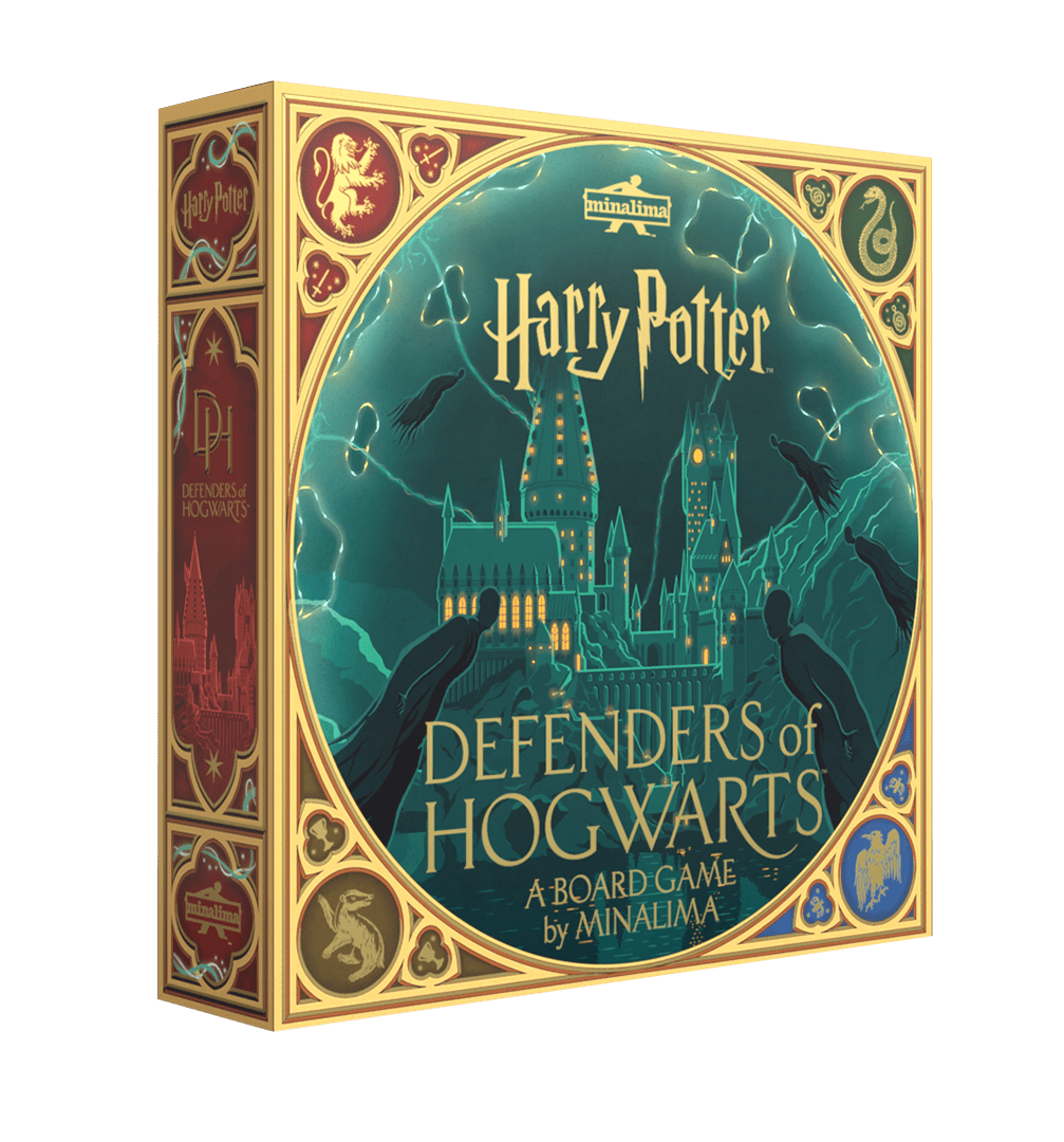Defenders of Hogwarts board game box art by MinaLima