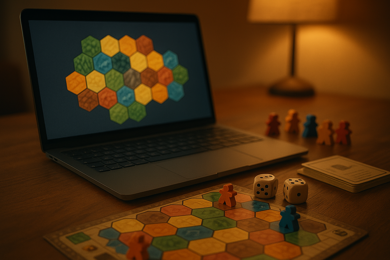 A glowing digital game board with holographic pieces