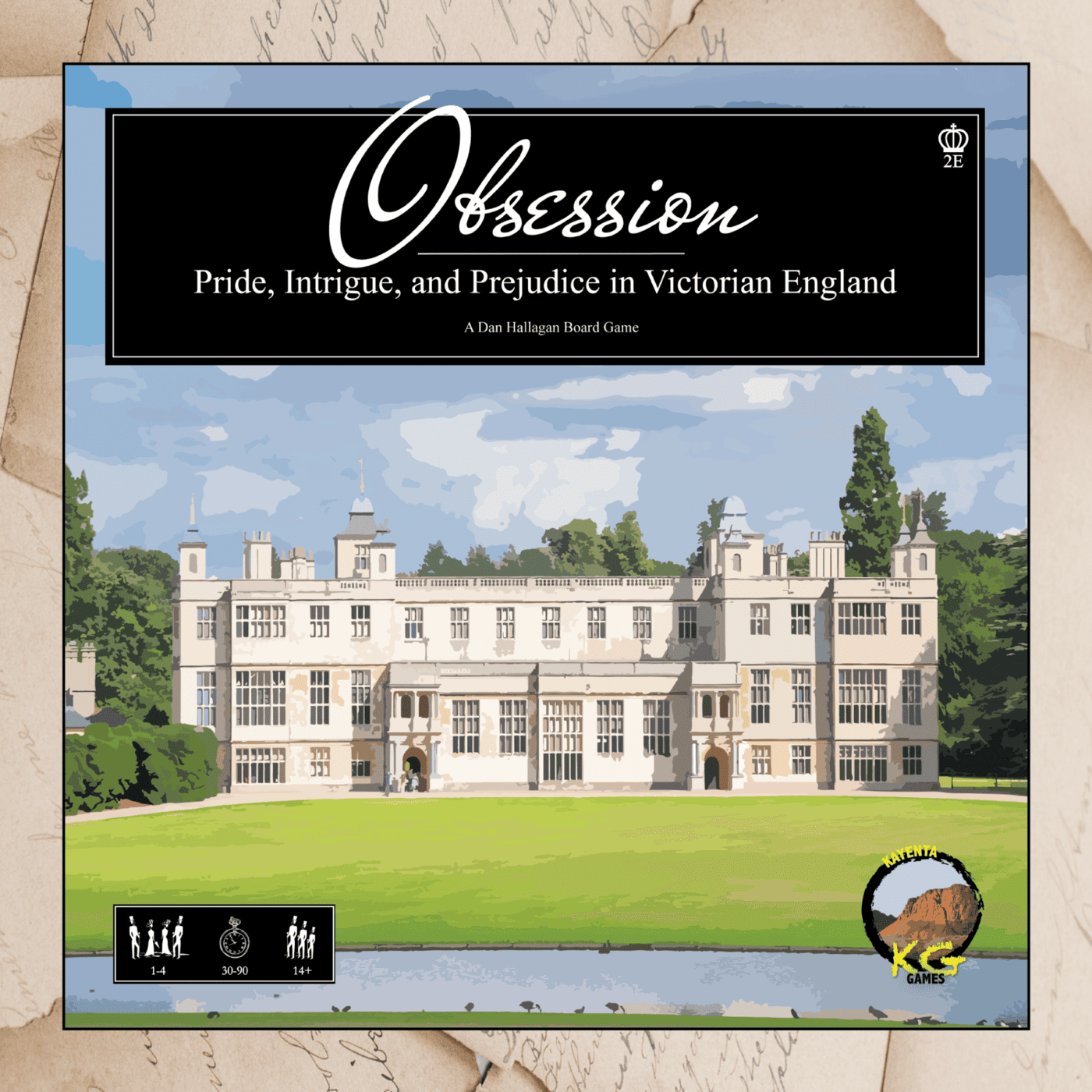 Obsession board game box art - Victorian England social climbing deckbuilder