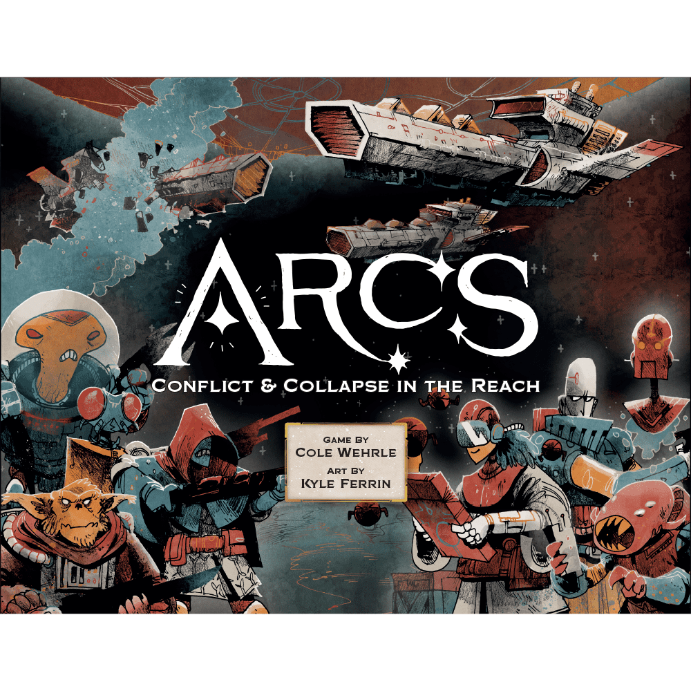 Arcs board game box cover featuring dark cosmic art