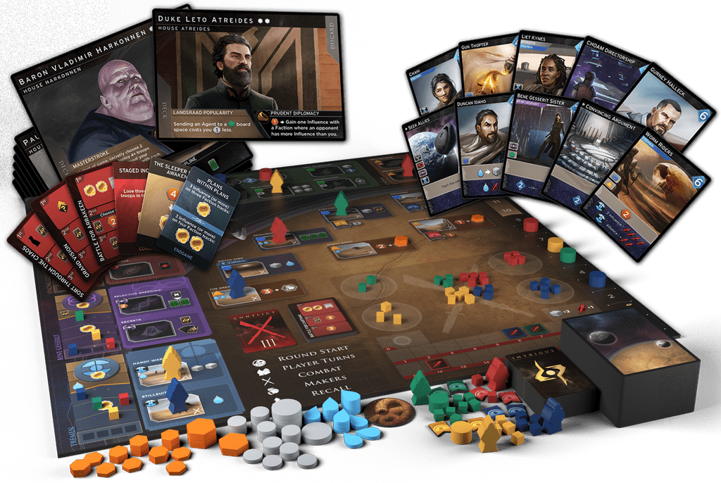Photo via BoardGameGeek community Dune: Imperium components and gameplay setup