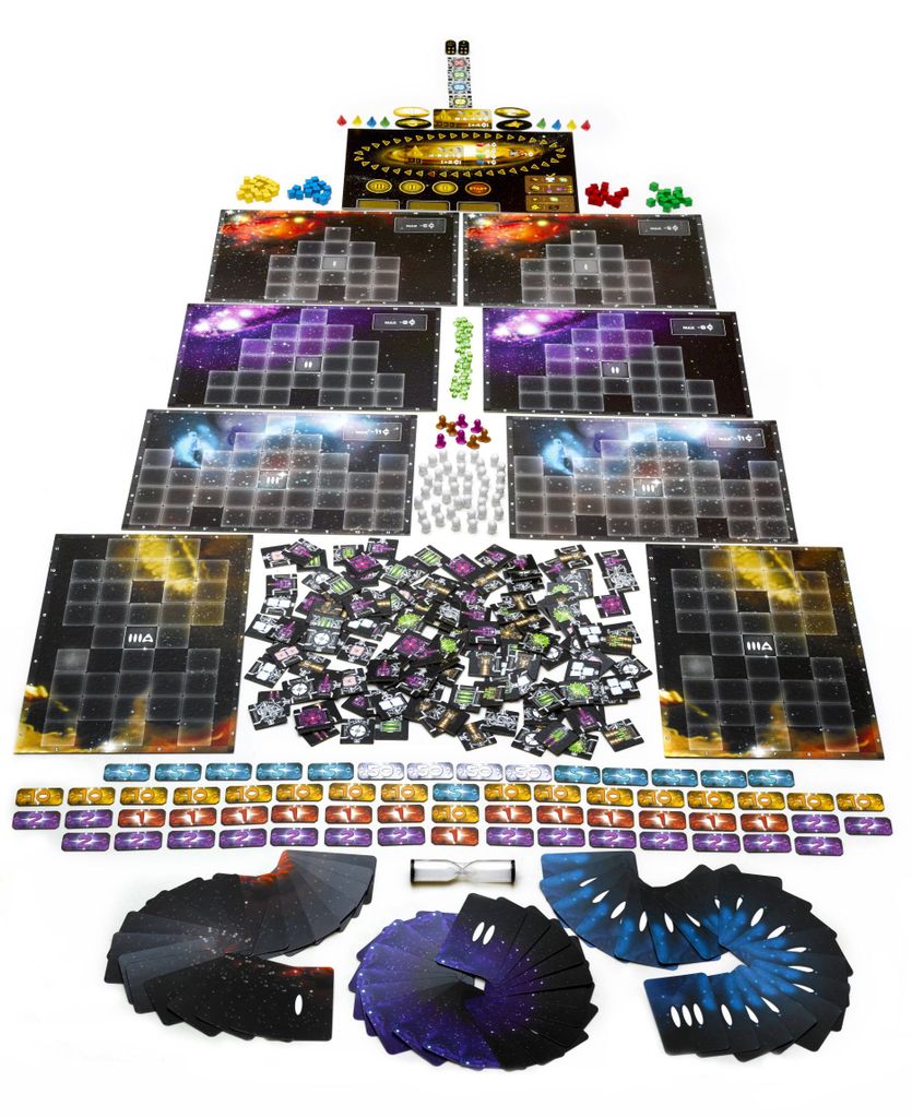 Galaxy Trucker components spread out for play