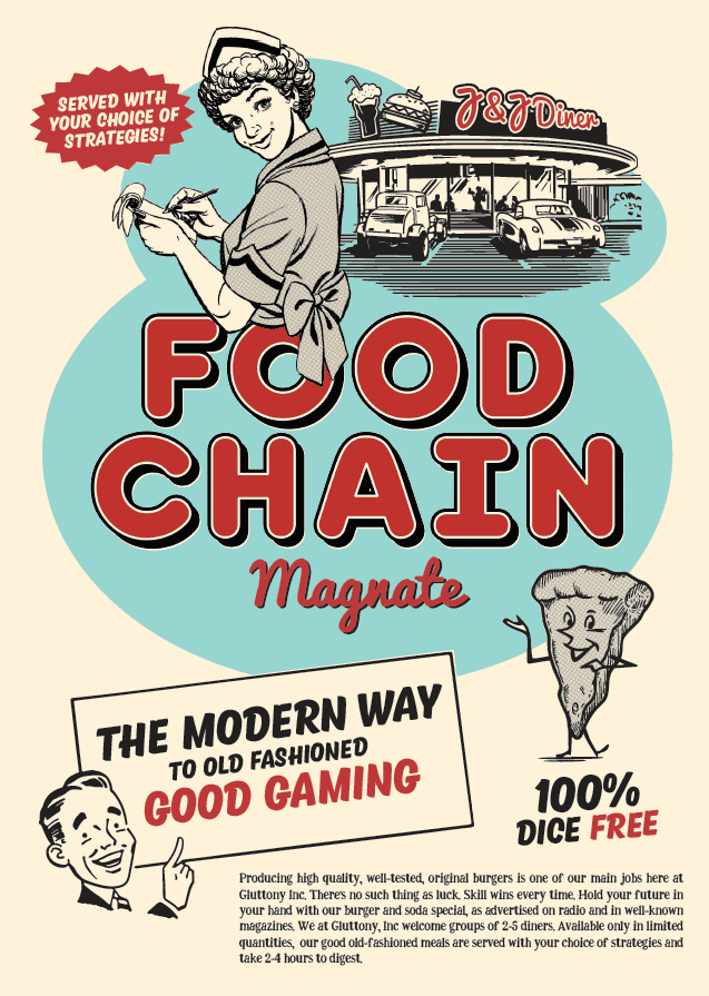 Food Chain Magnate box art - a retro 1950s fast food diner scene