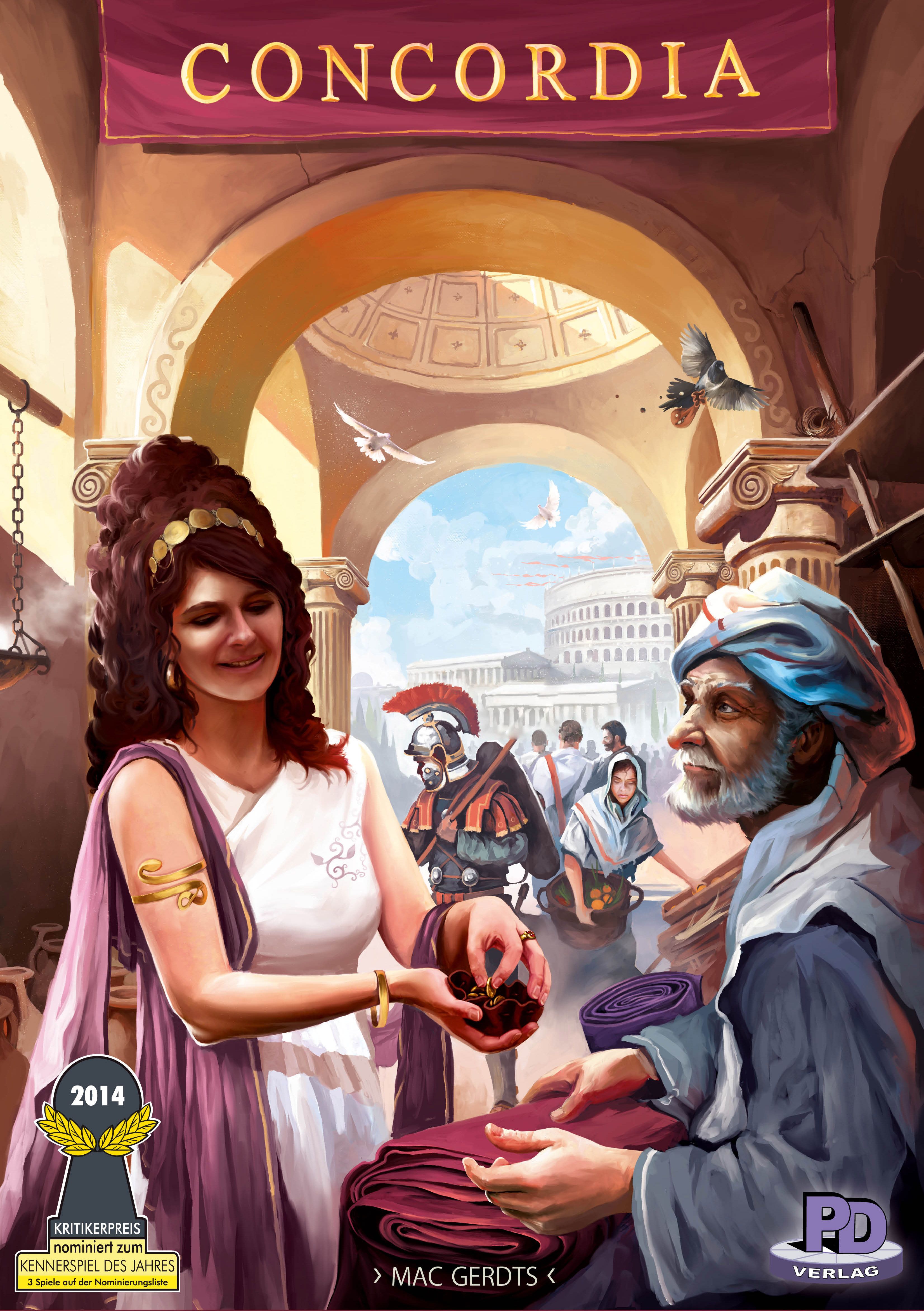 Concordia (rank #29, weight 2.99) plays faster and cleaner than GWT, and bounces off fewer new players for the same reason. Concordia box — the other “dense Euro that asks you to build a deck”