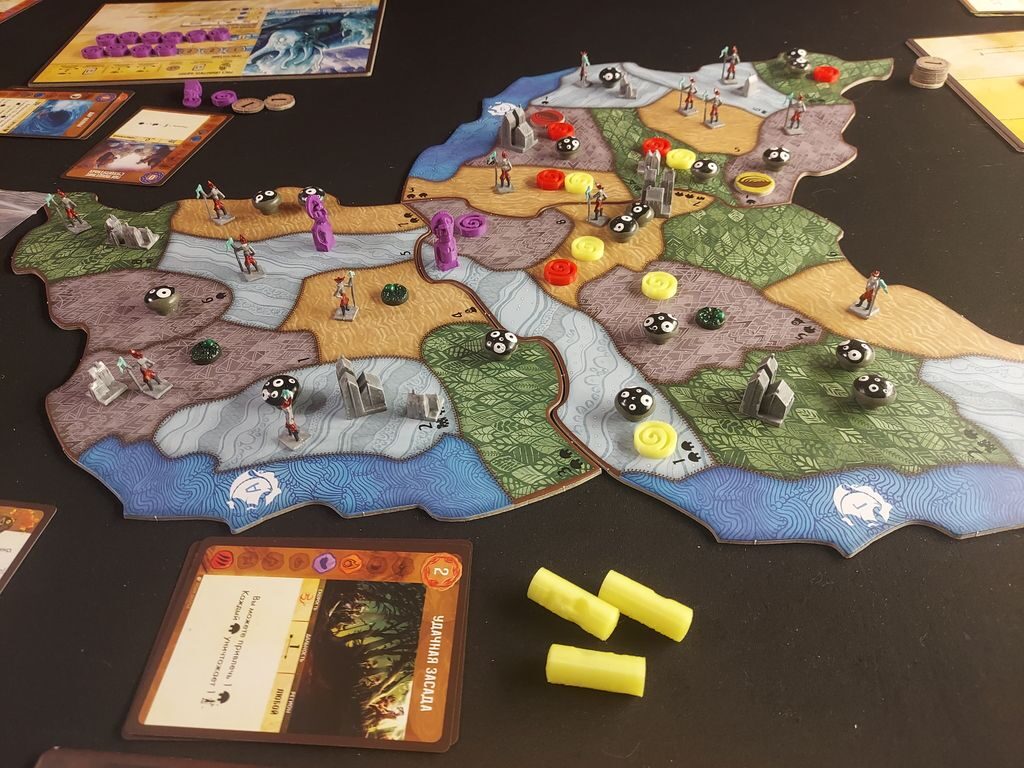 Spirit Island gameplay with painted components