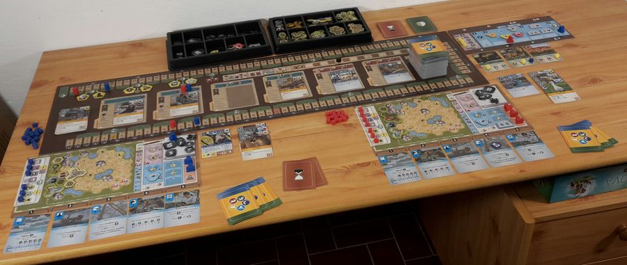 Ark Nova gameplay — a zoo map filling up with enclosures and buildings