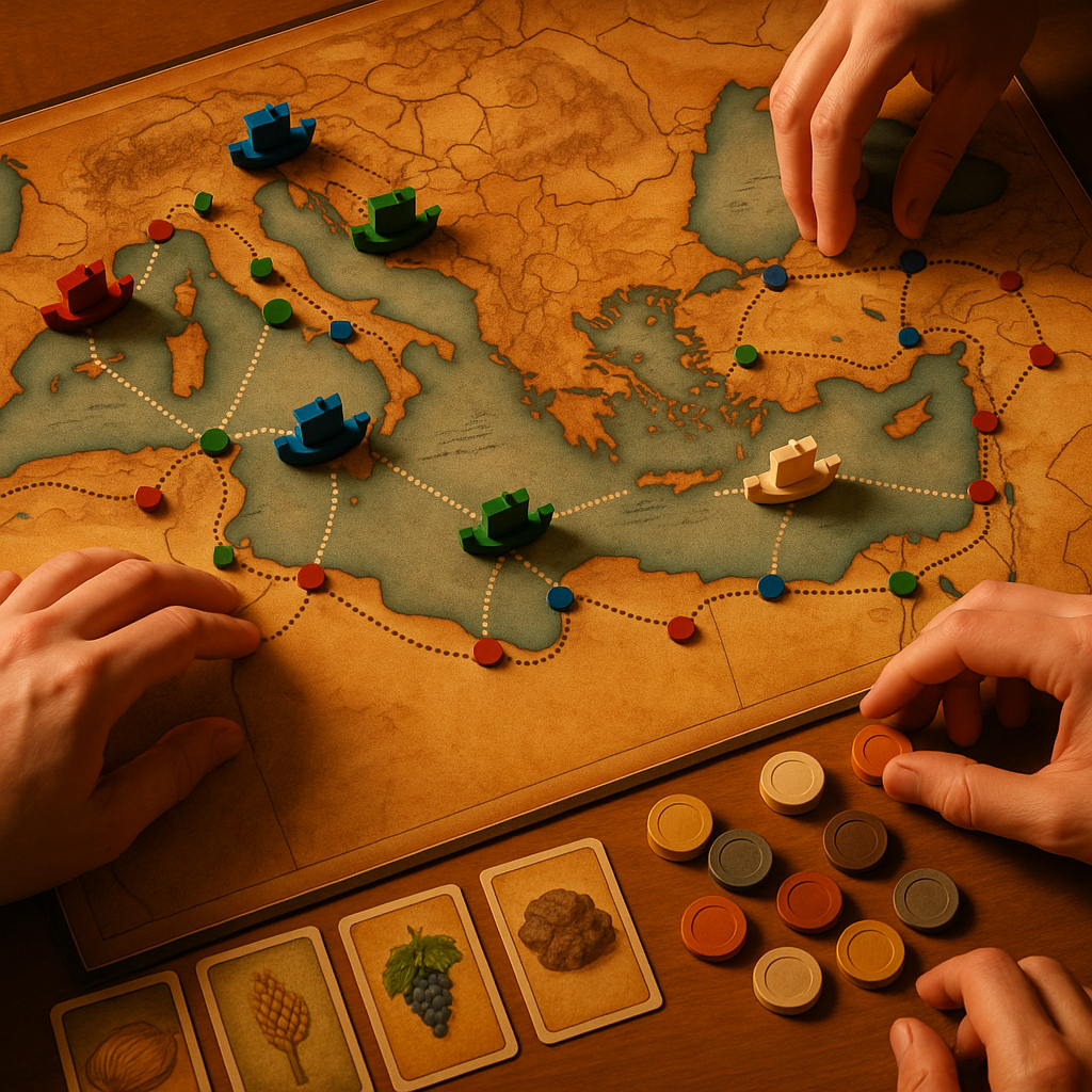 Board game components on a table