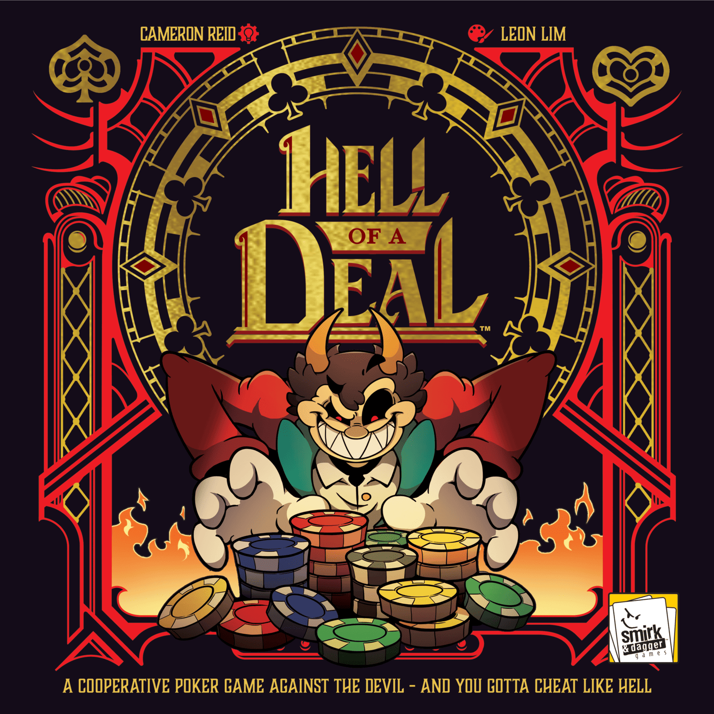 Hell of a Deal board game box art - Smirk & Dagger cooperative poker against the devil