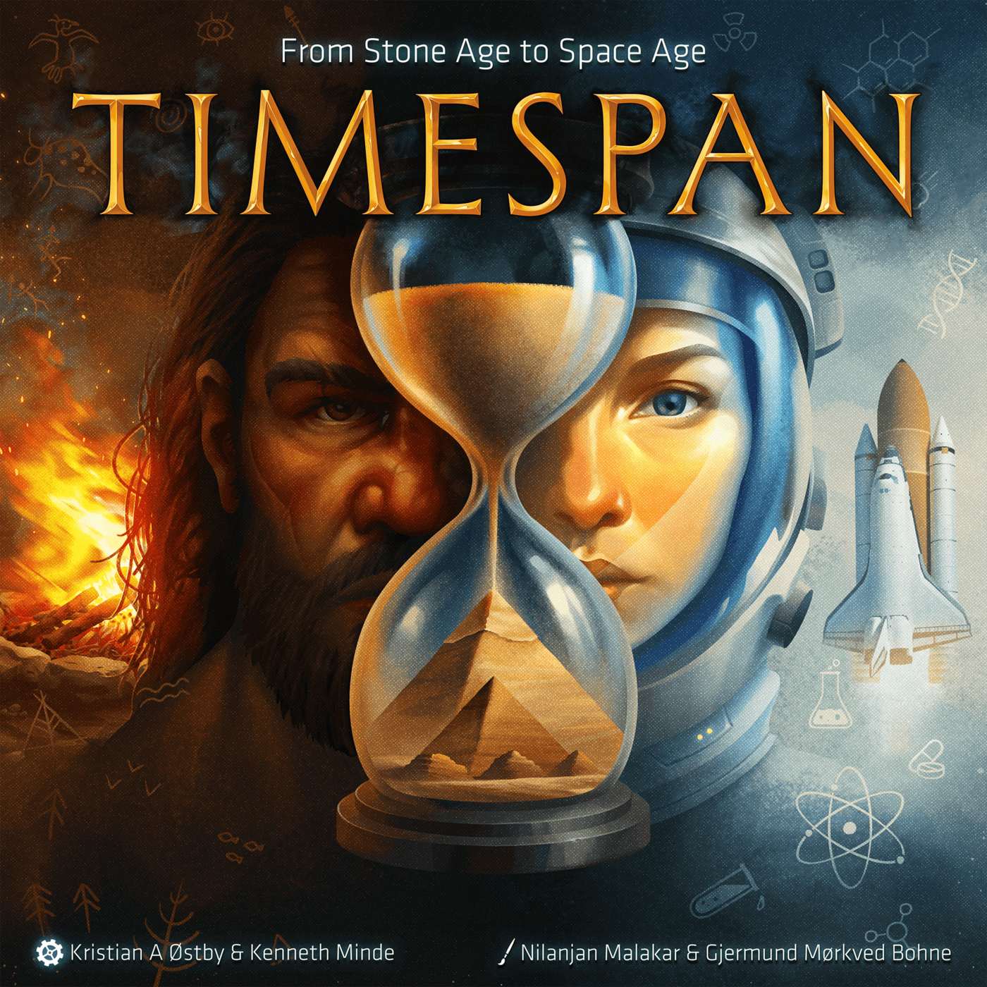 Timespan board game box art - civilization game from stone age to space age